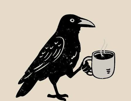 Cuervo con su taza de café
