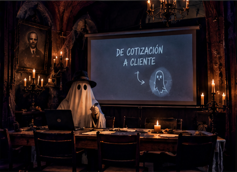 El Fantasma Vendedor en su sala de juntas