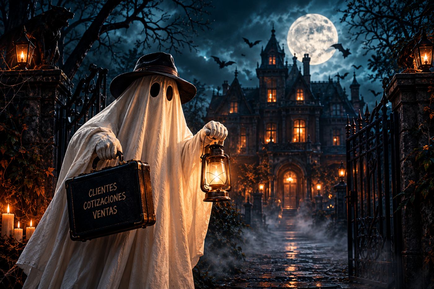El Fantasma Vendedor con su maletín y su linterna