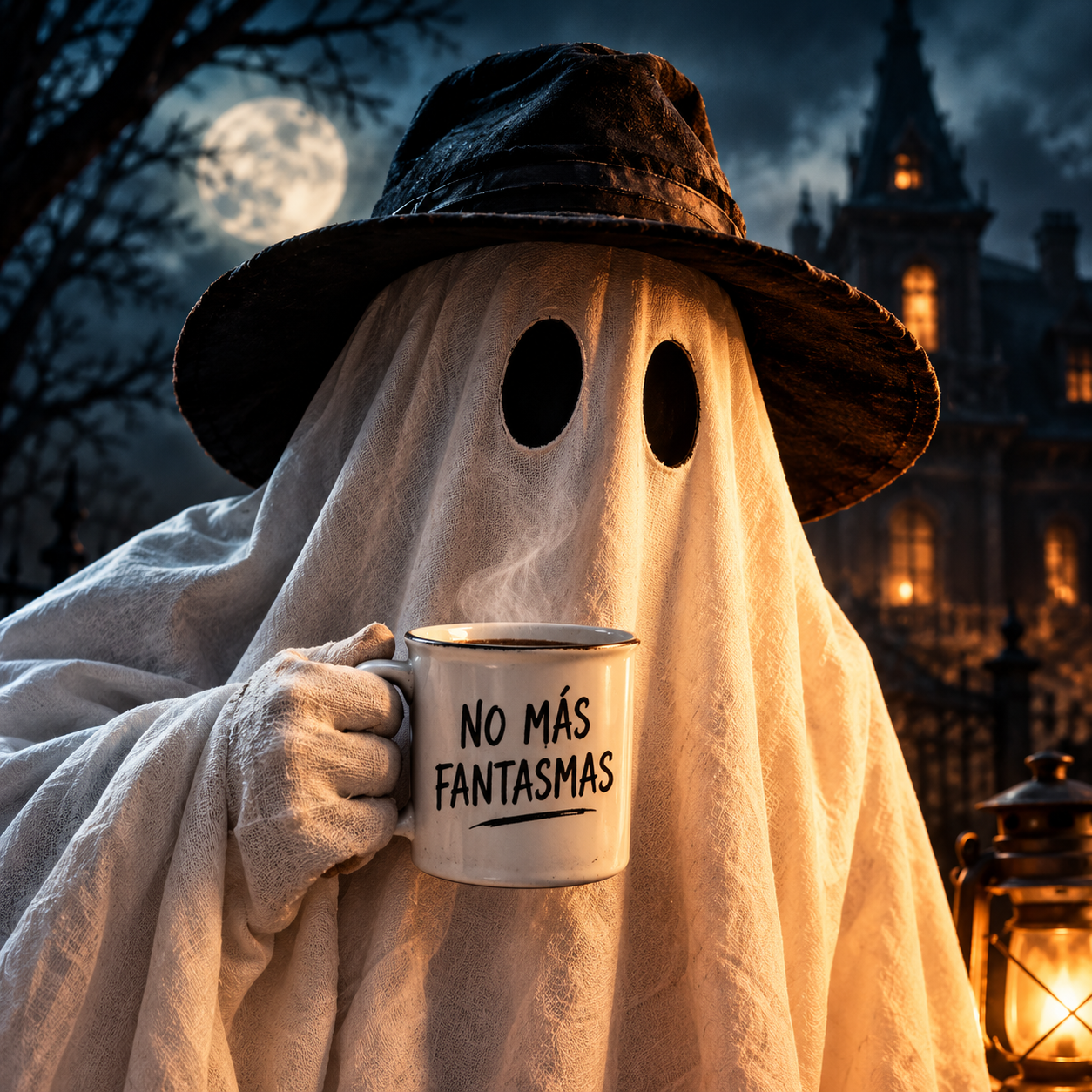 El Fantasma Vendedor con su taza